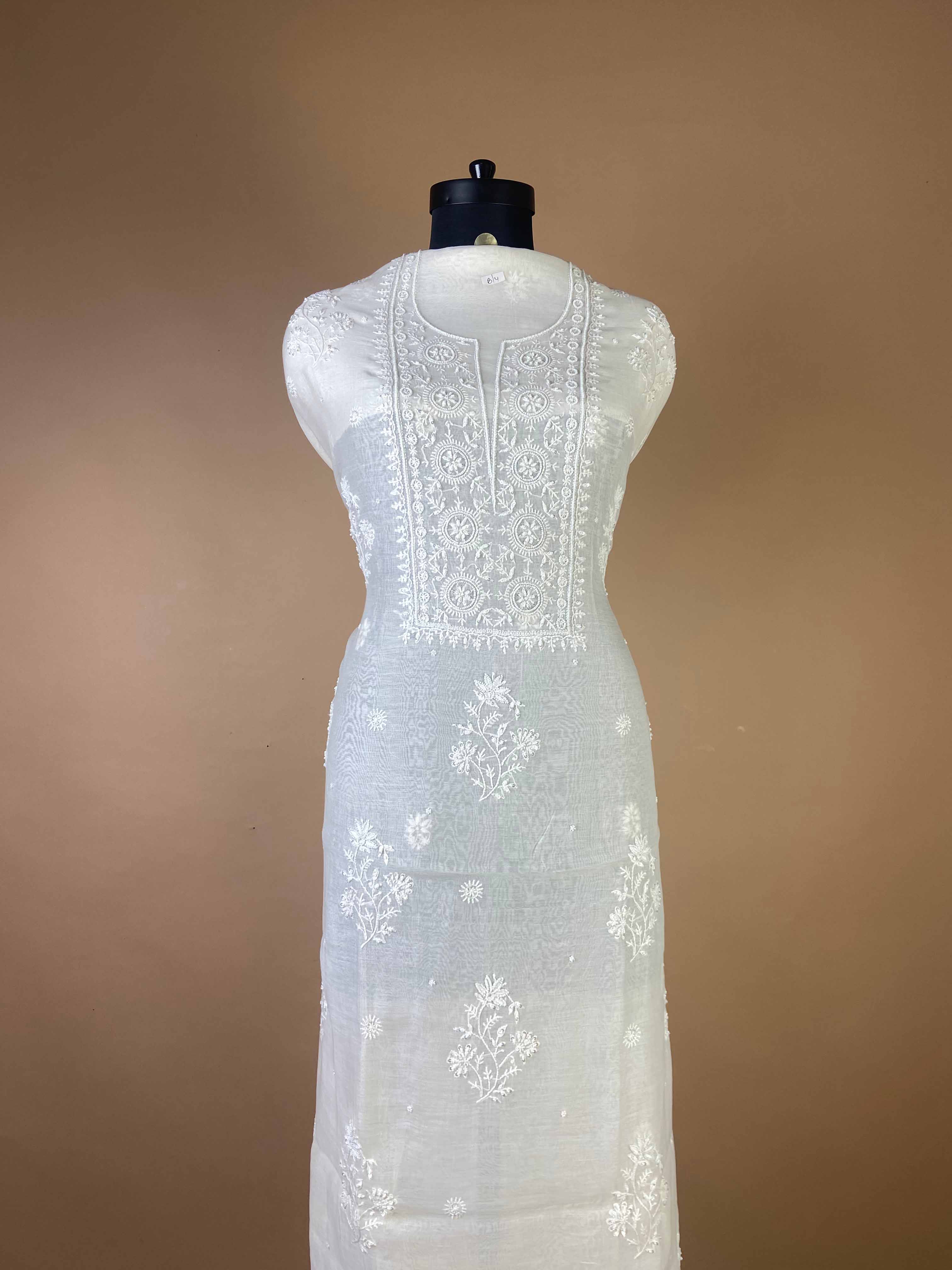 Pure Mulchanderi Chikankari With Beautiful Neckline And Added Bead Work