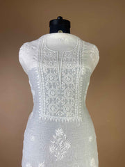 Pure Mulchanderi Chikankari With Beautiful Neckline And Added Bead Work