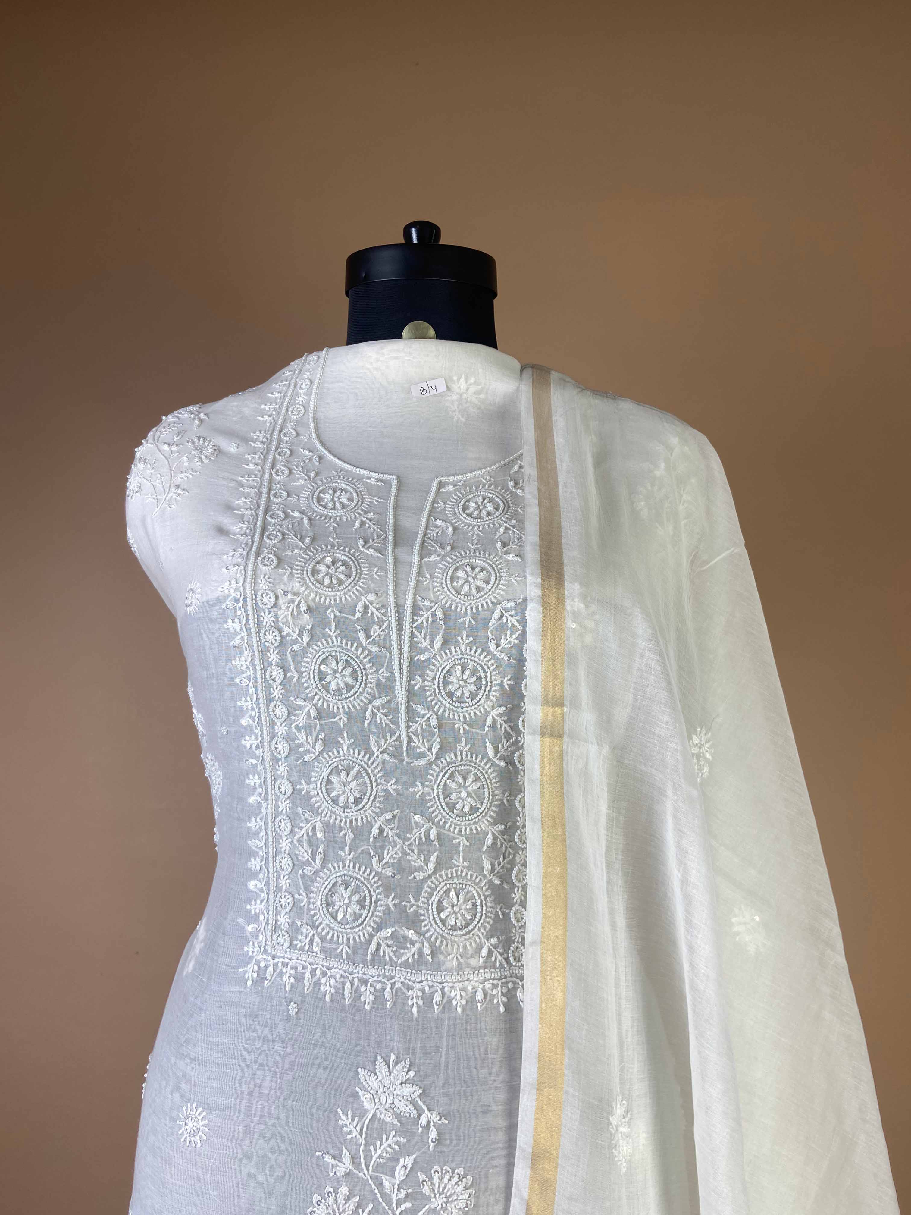 Pure Mulchanderi Chikankari With Beautiful Neckline And Added Bead Work