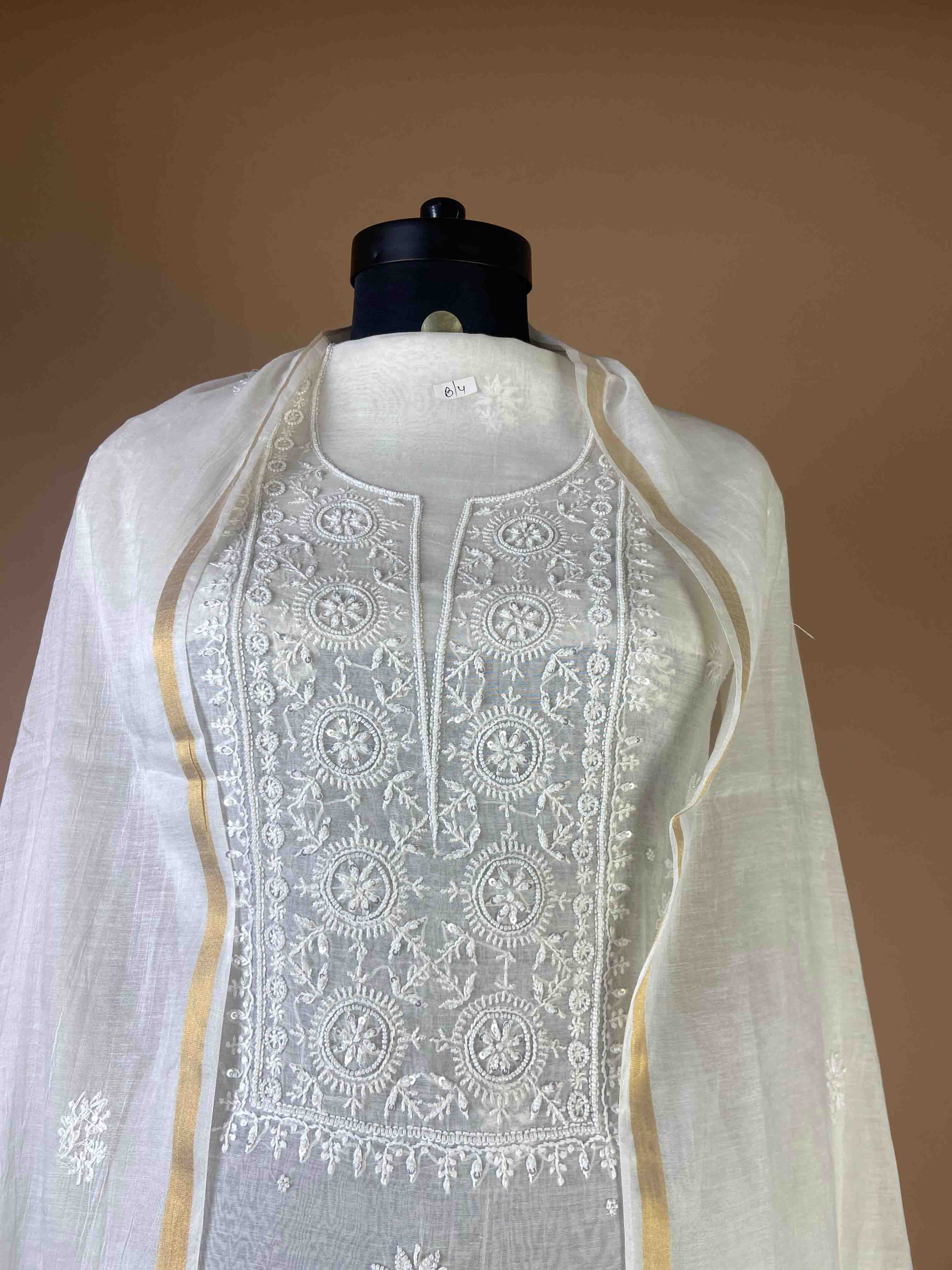 Pure Mulchanderi Chikankari With Beautiful Neckline And Added Bead Work